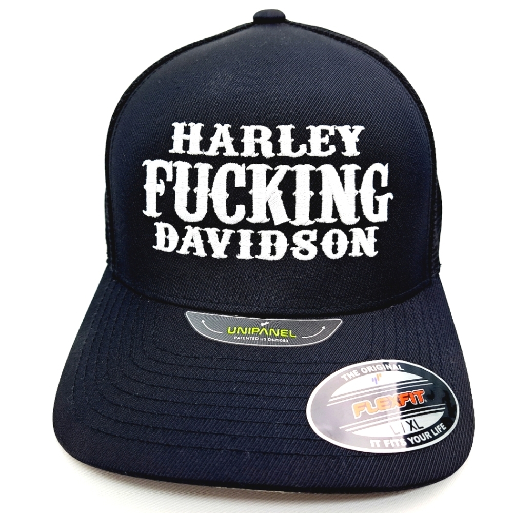 Harley F ing Davidson Flexfit Unipanel Fitted Cap Hat Black Embroidered